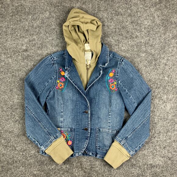 Vintage Stuff by Hilary Duff Girl's XL Denim Jacket Hooded Embroidered Boho